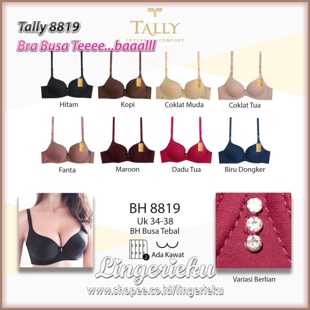 Tally 8819 BH Bra Wanita Push Up Busa Tebal kait 2 Berkawat Cup B