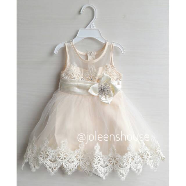 Baju Pesta Bayi Import Cream Baby Party Dress
