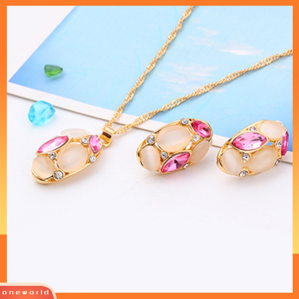 Set Perhiasan Kalung Rantai Liontin Opal Drop Bentuk Oval Untuk Wanita