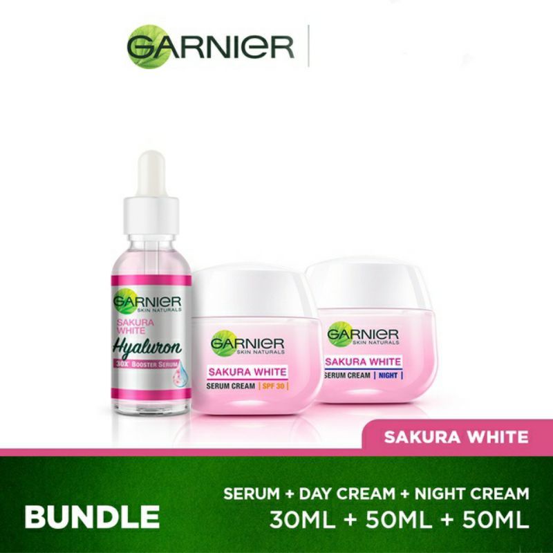 Garnier Sakura White Serum + Day Cream + Night Cream - Rangkaian Garnier Sakura White Serum & Cream