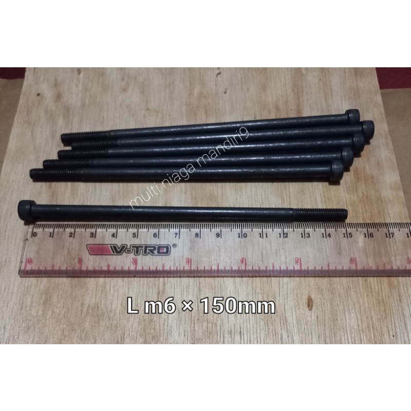 ( satuan ) Baut L m6×150 / 15cm baut L baja hitam, panjang 15cm drat halus