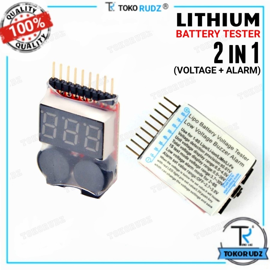 1-8S Lipo Battery Tester Low Volt Buzzer Alarm Baterai Li-Po Volt 18S