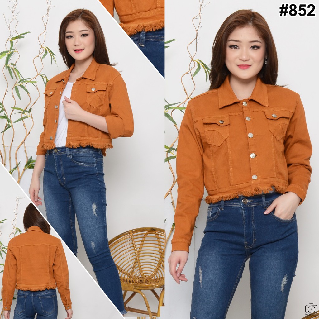 MC girl Jaket Jeans Crop Rawis Kuning Kunyit / Jaket Body Pendek Rumbai Mustard