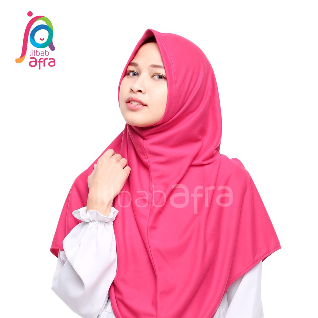 Jilbab Afra Syifa Magenta - Bergo Syiria Non Pet - Hijab Instan Bahan Kaos, Adem &amp; Lembut