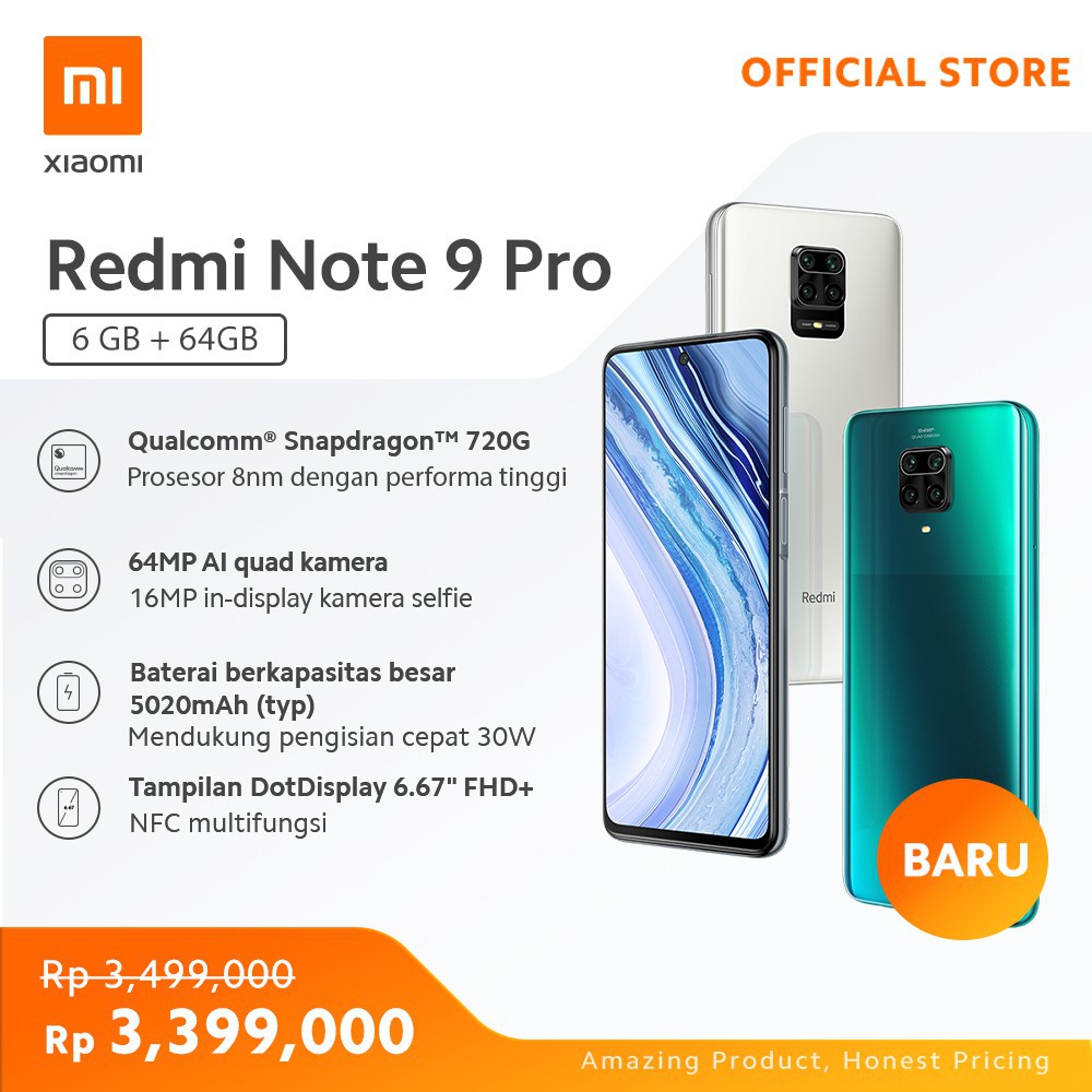 [SHOPEE 10RB] Xiaomi Redmi Note 9 Pro (6GB+64GB) Snapdragon 720G 64MP Quad Kamera 5020mAh 6.67" FHD+