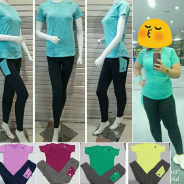 Promo adidas set senam/zumba/olahraga/fitness merah putih new original