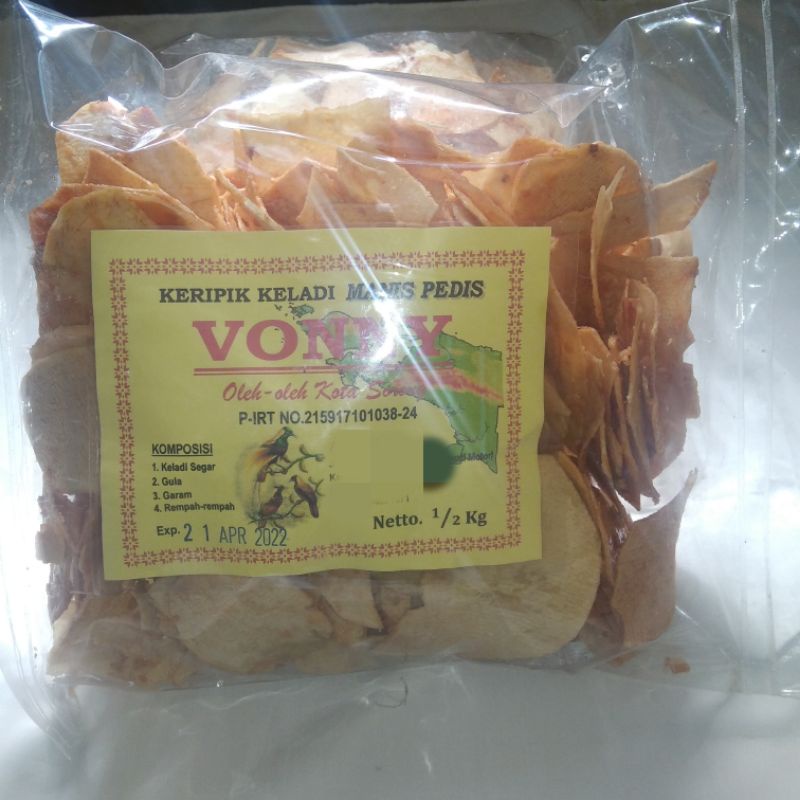 

Cemilan Sehat Keripik Keladi Pedas Manis Vony Papua