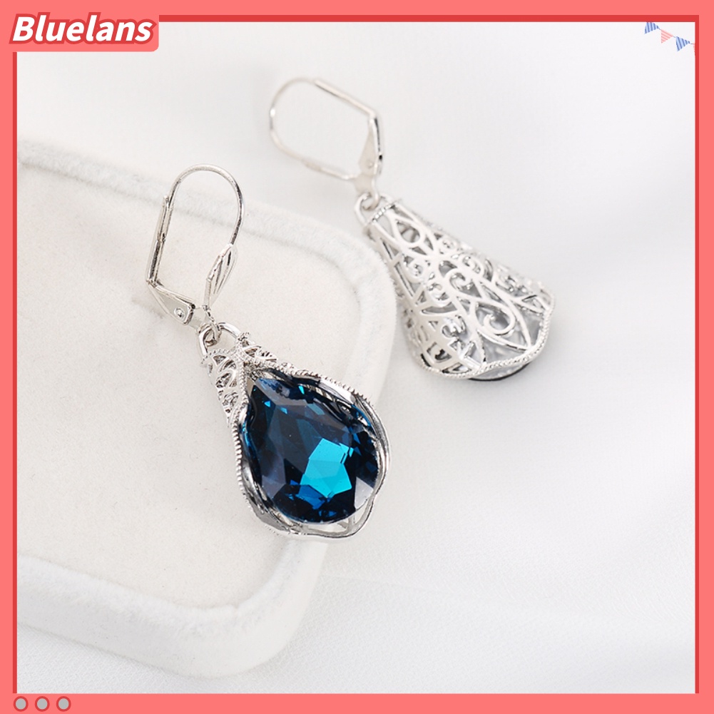 Bluelans Women Fashion Teardrop Faux Sapphire Dangle Leverback Earrings Jewelry Gift