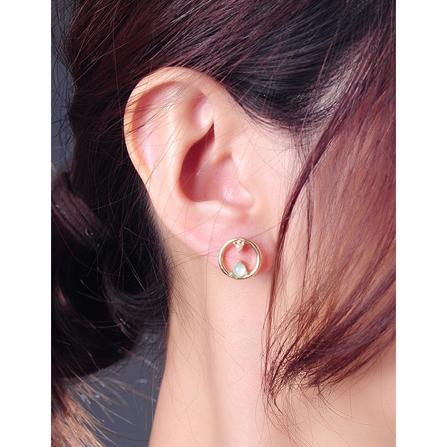 LRC Anting Tusuk Fashion Gold Geometric Circle Stud Earrings In Sterling Silver D17347