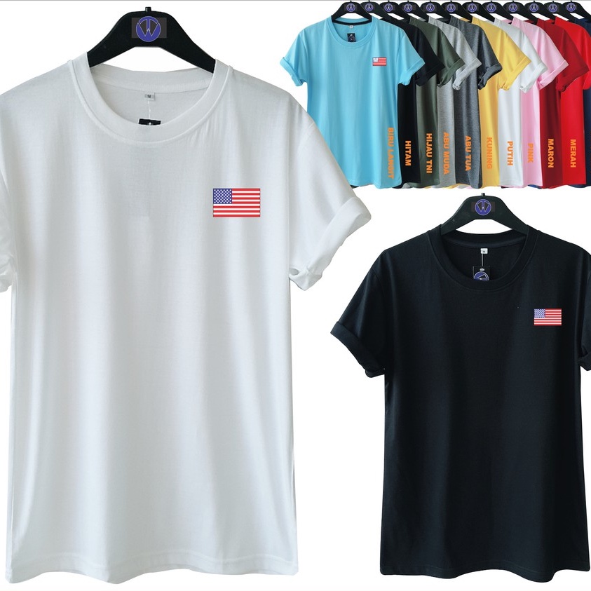 MS Kaos Warna Logo Bendera Amerika Tshirt Distro
