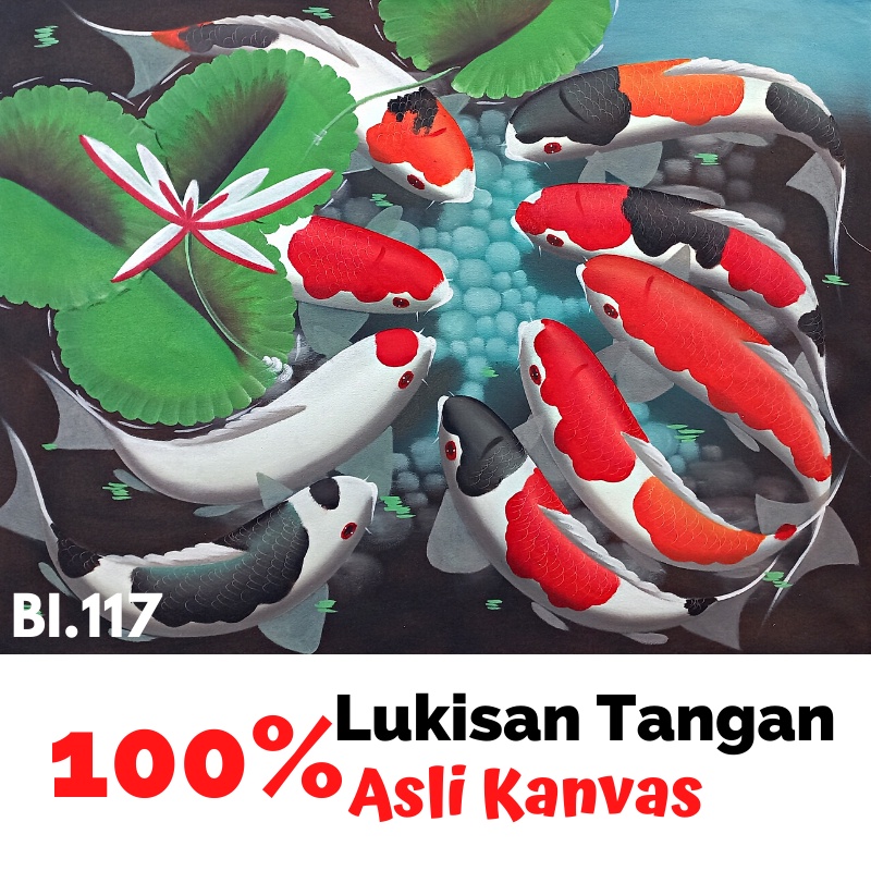 Lukisan Ikan Koi 9 Pajangan Dinding Dekorasi Ruang Tamu Lukisan Tangan Canvas Dekorasi Rumah