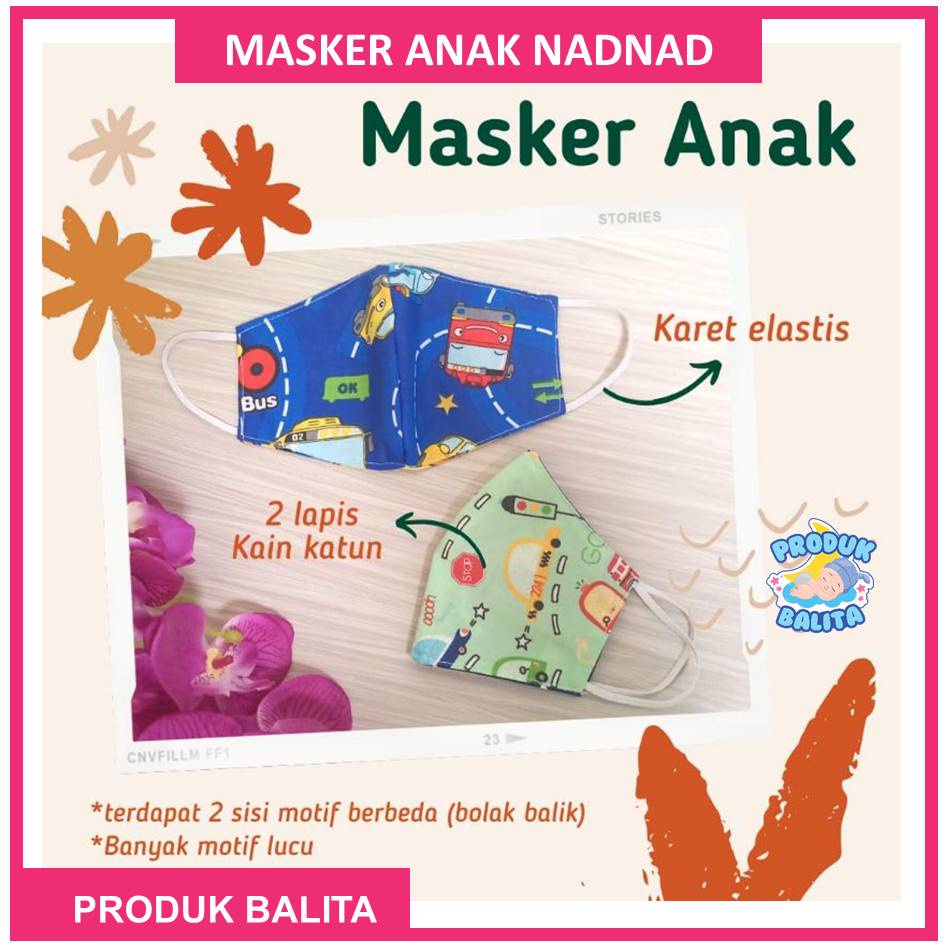 Masker Kain Anak 2 Lapis Masker Kain Earloop Masker Anak Motif Karakter Lucu