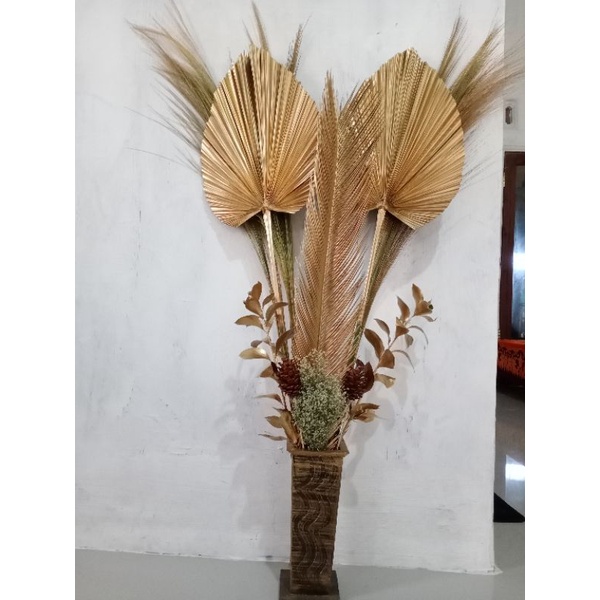 PAKET DAUN PALEM KERING+PAMPAS+VAS KAYU
