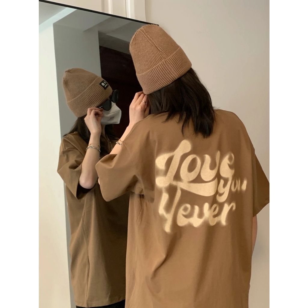 Brown original oversize kekinian korean style longgar kaos atasan wanita cowo/cewe (Love you yeven)