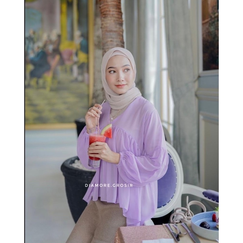 1 KG 6 PCS | RUFI KEMEJA LENGAN BALON /  ATASAN WANITA / JUMBO / KEMEJA WANITA / DEALOVA-DEALOVA LILAC CERUTY