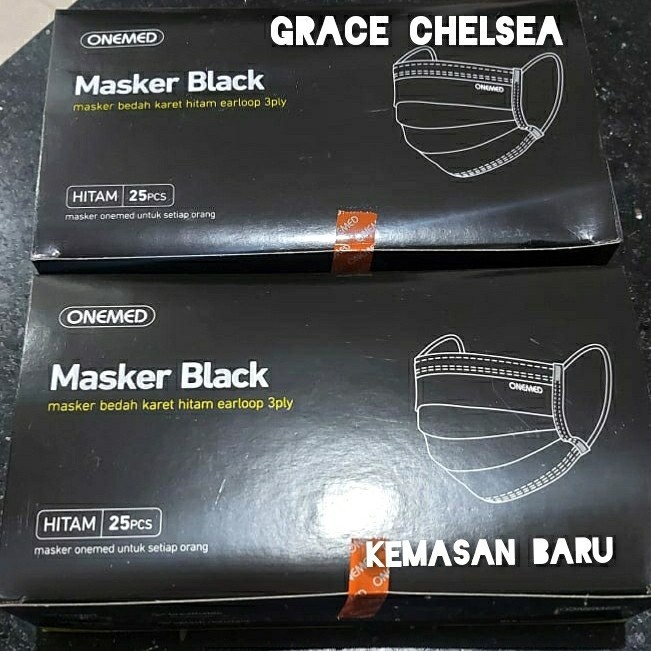 masker onemed warna hitam/black/bedah karet isi 25