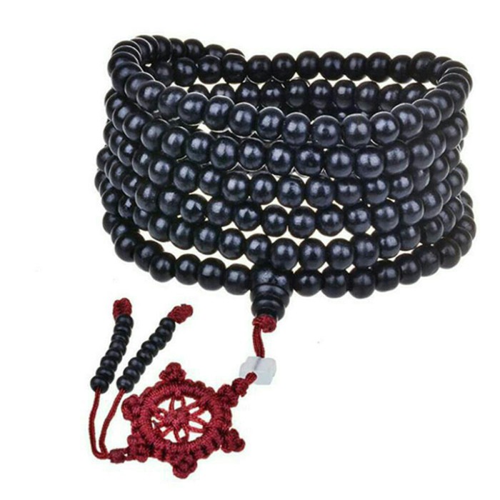 Tasbih Kalung Kayu Buddha 216 Warna Hitam Polos