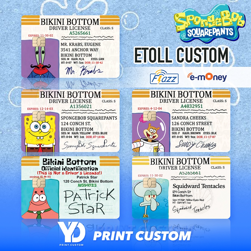 KARTU FLAZZ GEN 2 / KARTU EMONEY / SPONGEBOB EDITION / DRIVER LICENSE
