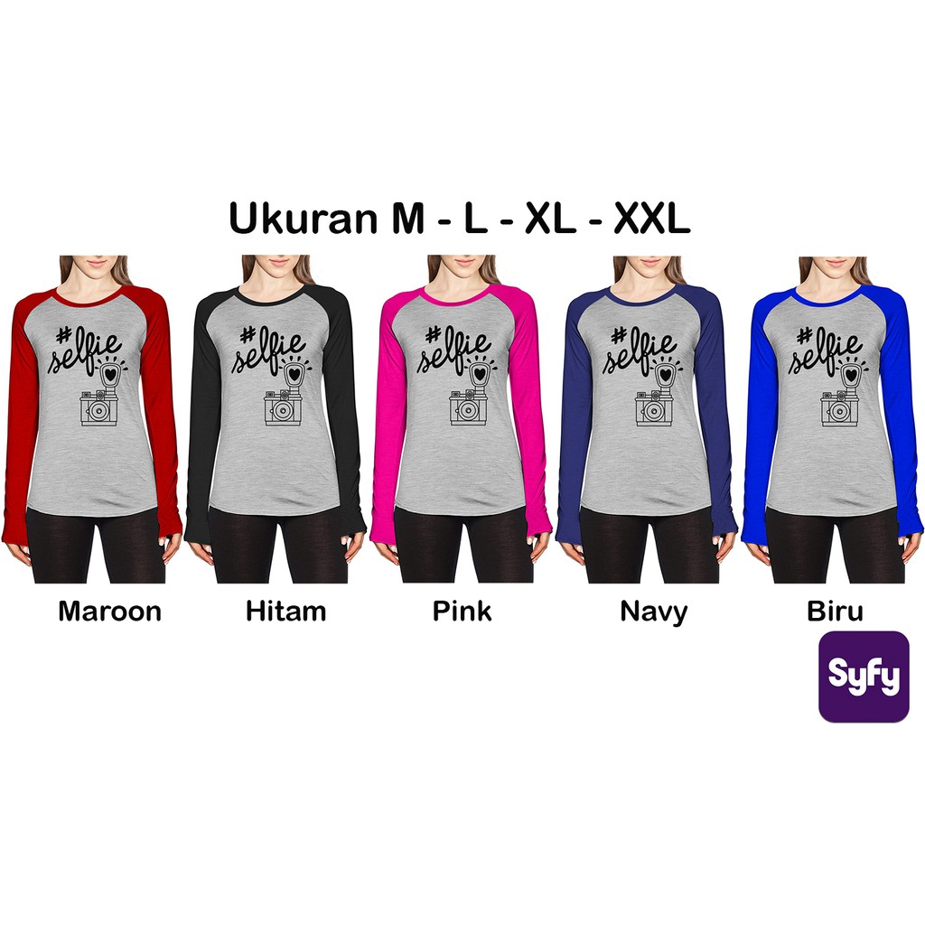 Kaos Raglan Gambar #Selfie | Lengan Panjang | Ukuran M-L-XL-XXL