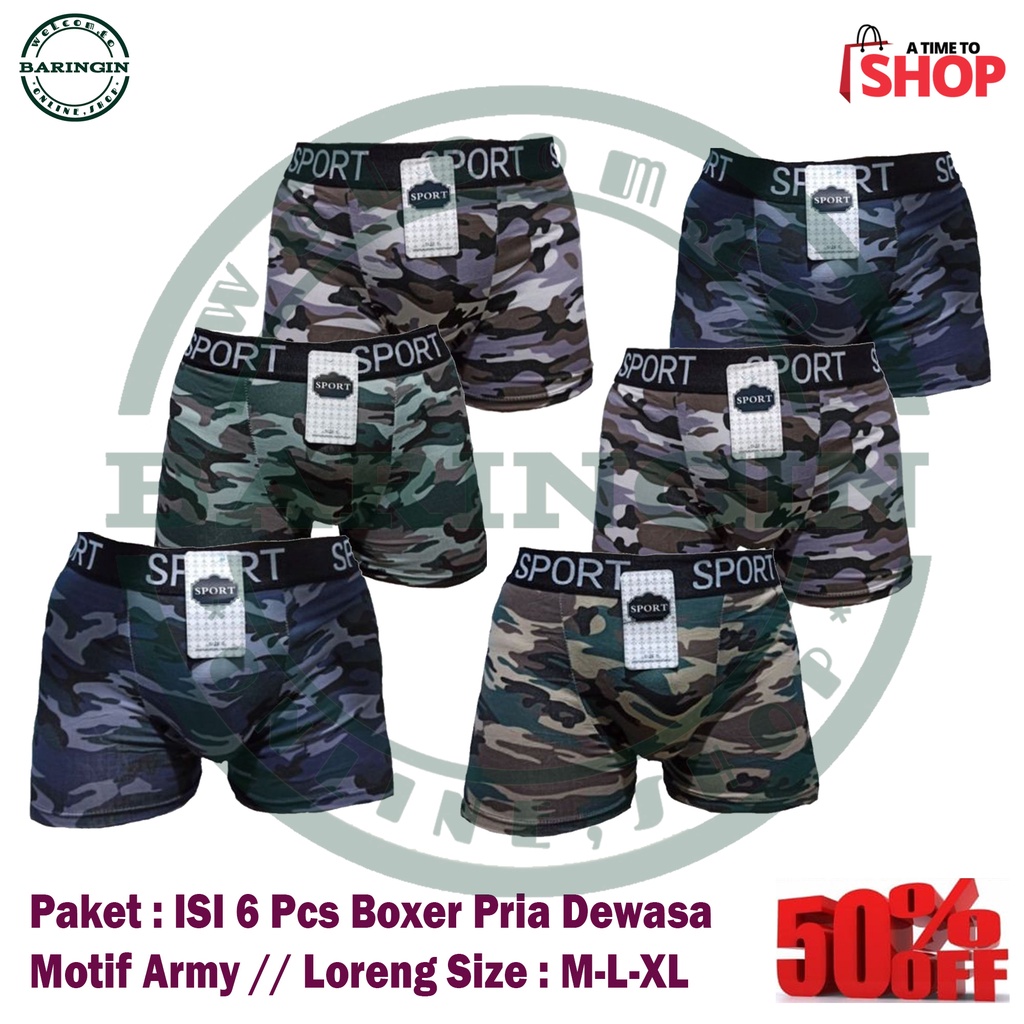 Boxer Pria Dewasa Isi 6 Pcs Boxer Motif Loreng -Dalaman Pria -Celana Dalam pria dewasa