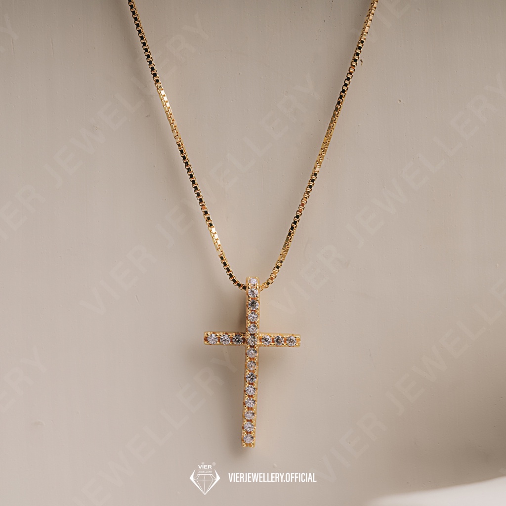 Wynn Edition Necklace 13661 kalung salib wanita zirconia lapis emas replika berlian