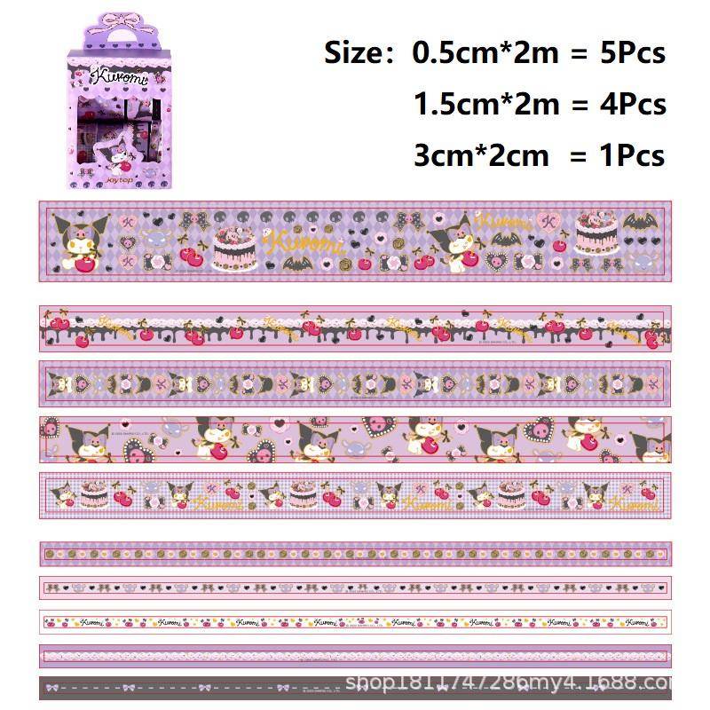 10pcs / Set Selotip Washi Motif Kartun Sanrio mymelody Kuromi Cinnamoroll Untuk Scrapbook