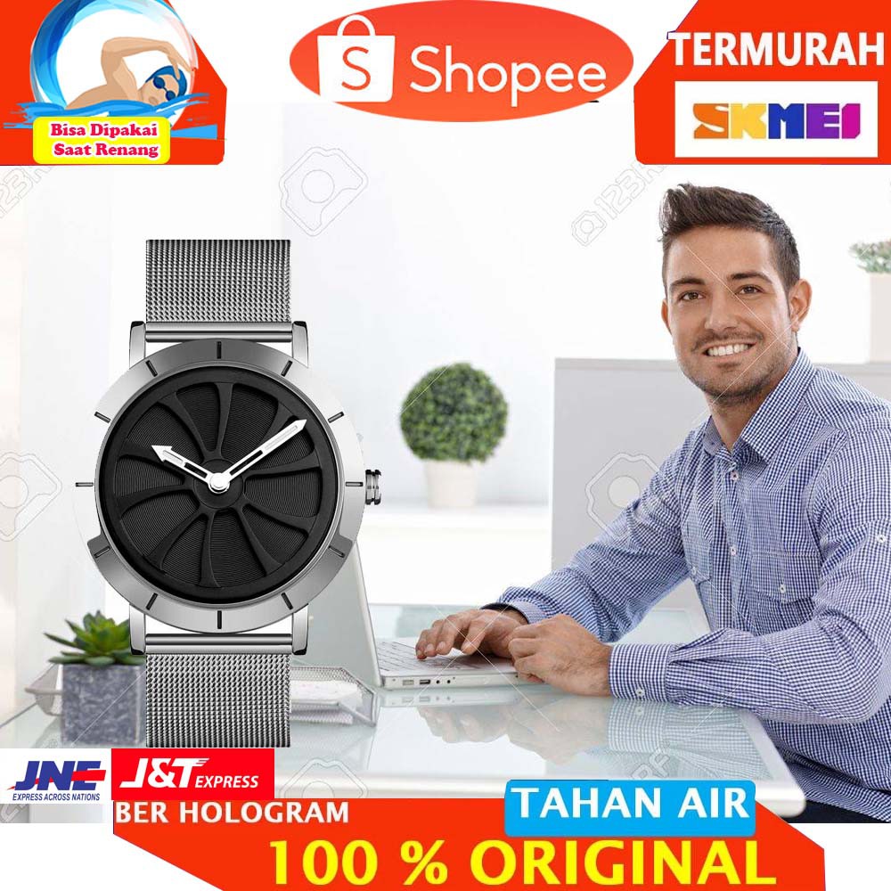 SKMEI Jam Tangan Analog Pria Strap Stainless Steel - 9204 [Silver Hitam]