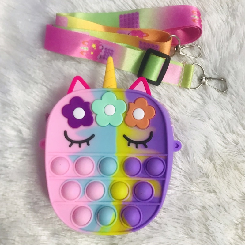 [BISA MENYALA] Tas Pop it LED Bisa Menyala Fidget Push Popit Mainan Pop it-Bulat Rainbow LED