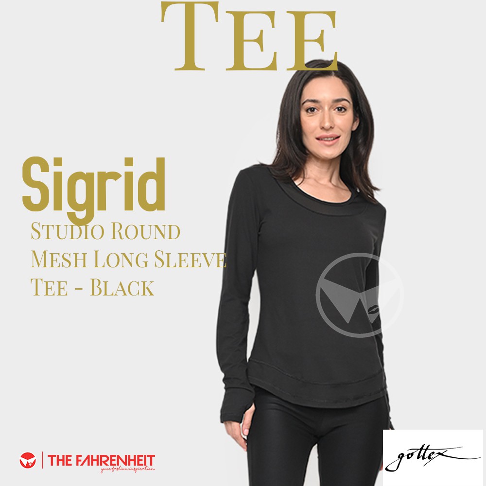 The-Fahrenheit Sigrid Gottex Studio Round Mesh Long Sleeve Tee - Black