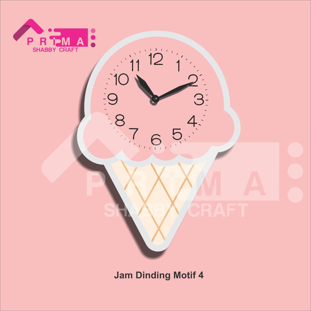 Jam Dinding Motif Kaktus Jamur Ice Cream Unik Hiasan Pajangan Dekorasi Dapur Kamar Anak Cewek Cowok-jam motif 04