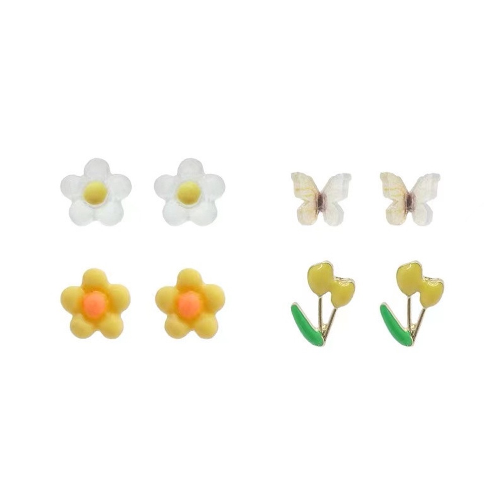 4 Pasang / Set Anting Stud Desain Buah Bunga Butterfly Warna-Warni Gaya Korea Untuk Wanita