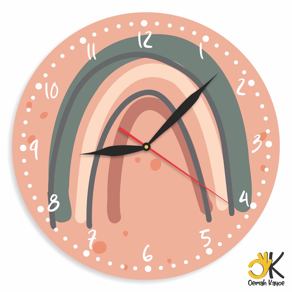JAM DINDING UNIK AESTHETIC SHABBY CHIC WALL CLOCK RUMAH KAYU BOHO ESTETIK RETRO-PINK RAINBOW