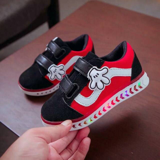 BE 07 [ 2-7 TAHUN ]  SEPATU ANAK LAMPU UNISEX LAKI-LAKI PEREMPUAN MICKEY HAND LED IMPORT