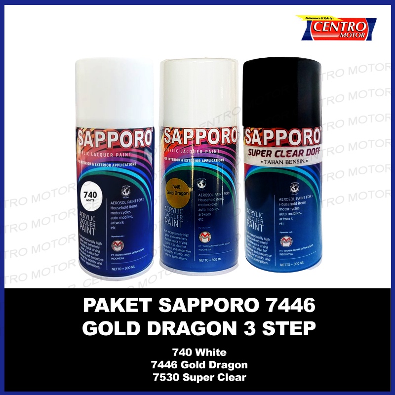 SAPPORO 7446 GOLD DRAGON.PAKET 3STEP (Isi 3 kaleng).CatSemprot untuk Velg Motor,Sepeda,Mobil,Diecast