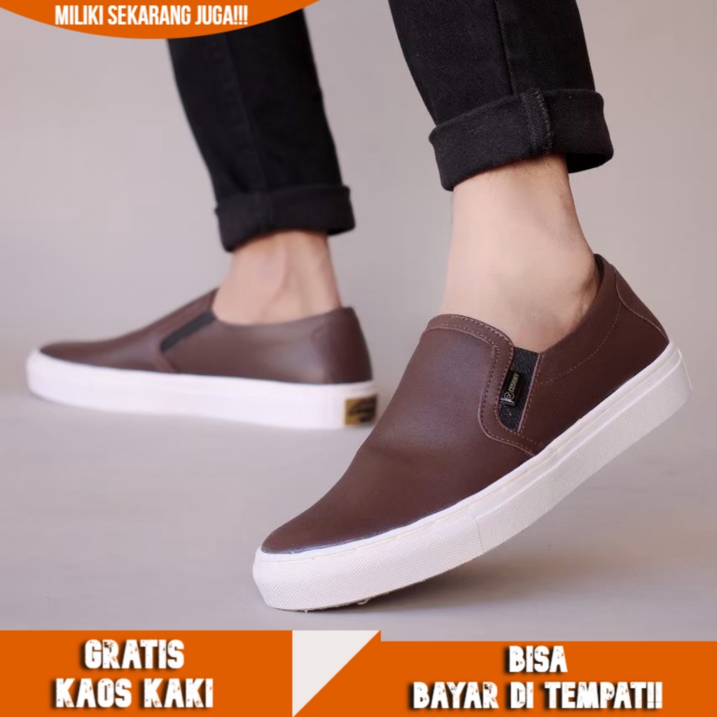 CEVANY - MORI Sepatu Slip On Pria Kulit Sepatu Casual Santai Original