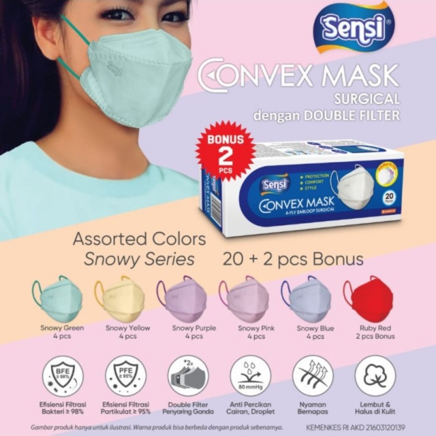 masker sensi convex 4ply 20 pcs