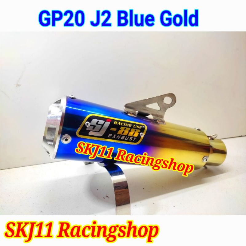 DISKON 3% Slincer Silincer Knalpot SJ88 Racing GP20 J2 Blue Gold Panjang 25 cm Full Saringan In Out 50 mm