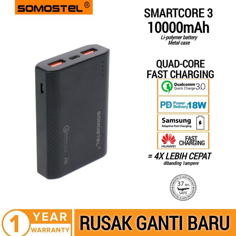 somostel Smartcore 3 Powerbank 10000mAh Fast Charging Triple Fast QC 3.0+PD