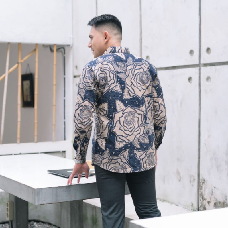 kemeja batik pria modern premium slim fit full puring lengan panjang