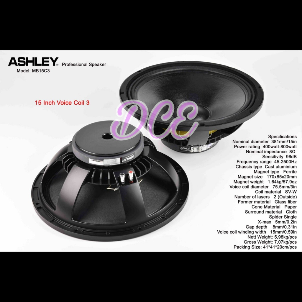 Speaker Komponen ASHLEY MB15C3 MB15 C3 MB 15 C3 15inch Original Coil 3
