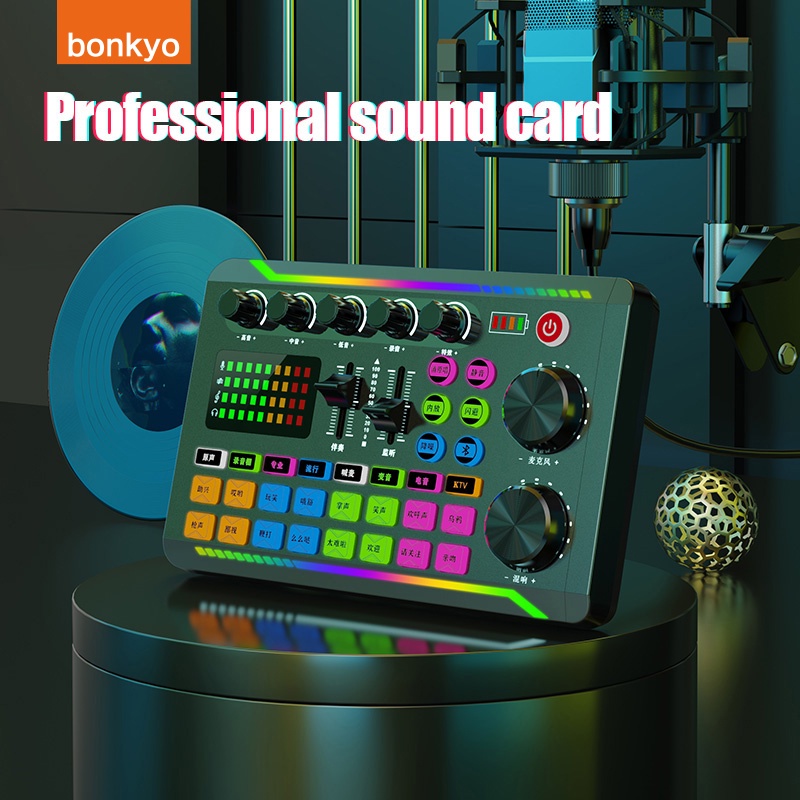 Bonkyo F999 SoundCard Microphone Sound Audio Interface Mixer Sound Card Mixing Console Amplifier for Phone PC-Live Broadcast Recording Karaoke Podcast