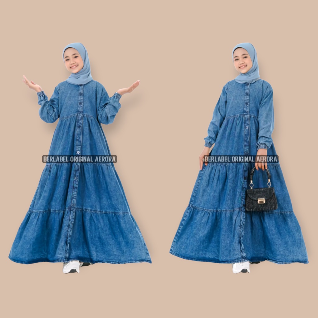 Baju Gamis Dress Jeans Anak Perempuan Tanggung Umur 11 12 15 Tahun Terbaru 2023 Modern Kondangan Kekinian Ld 90 P 115 Amora Maxy