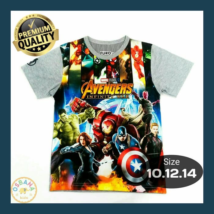 Baju Kaos Anak Karakter | Avengers | Furo (Size 10, 12, 14)