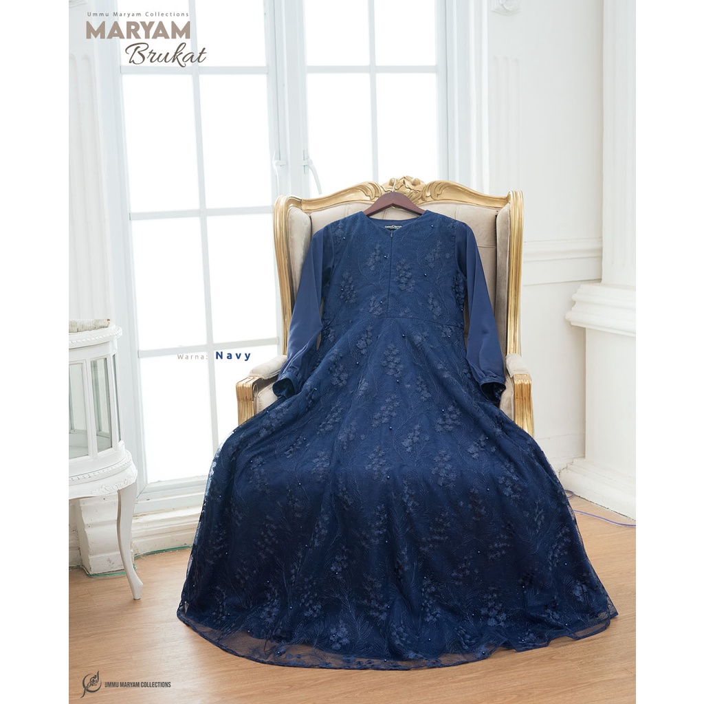 Khimar Brukat Navy Ummu Maryam | Gamis Brukat Syari 2022