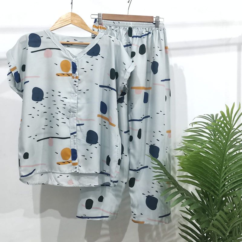 PIYAMA RAYON | PIYAMA VNECK | PIYAMA KEKINIAN | BAJU RUMAHAN-KCPD P