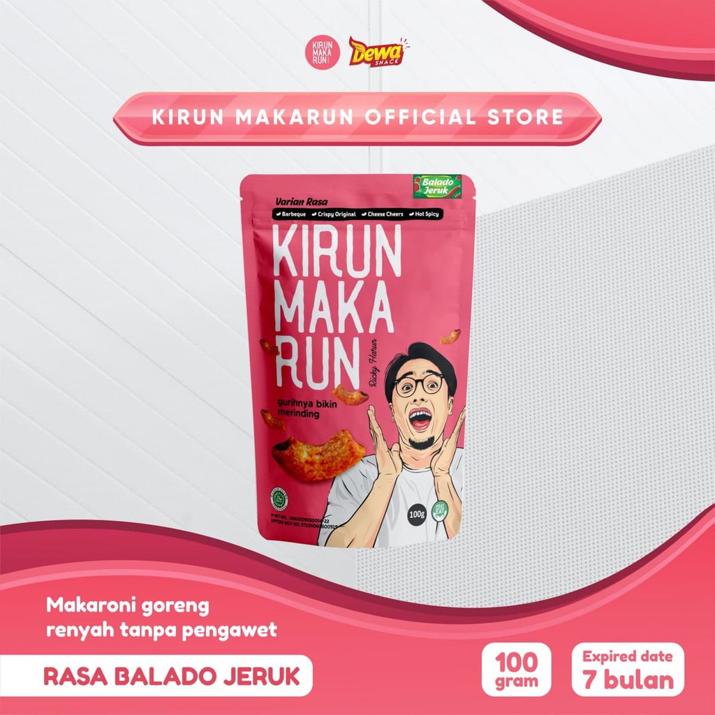 

Kirun Makarun | Makanan Ringan | Makaroni Kirun Makarun Varian Rasa Balado Daun Jeruk 100gr
