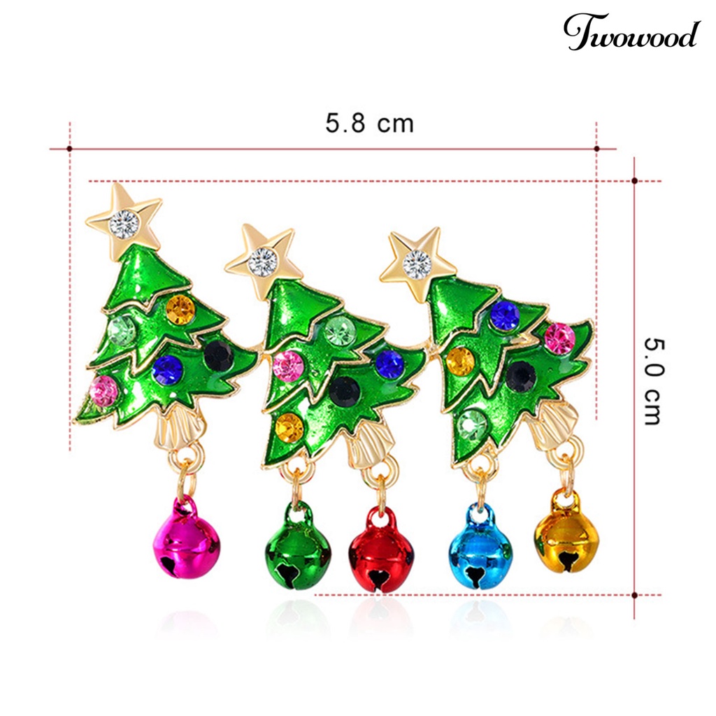 Twowood Christmas Tree Shape Brooch Pin Rhinestone Alloy Colorful Bells Pendant Enamel Pin Friends Gift