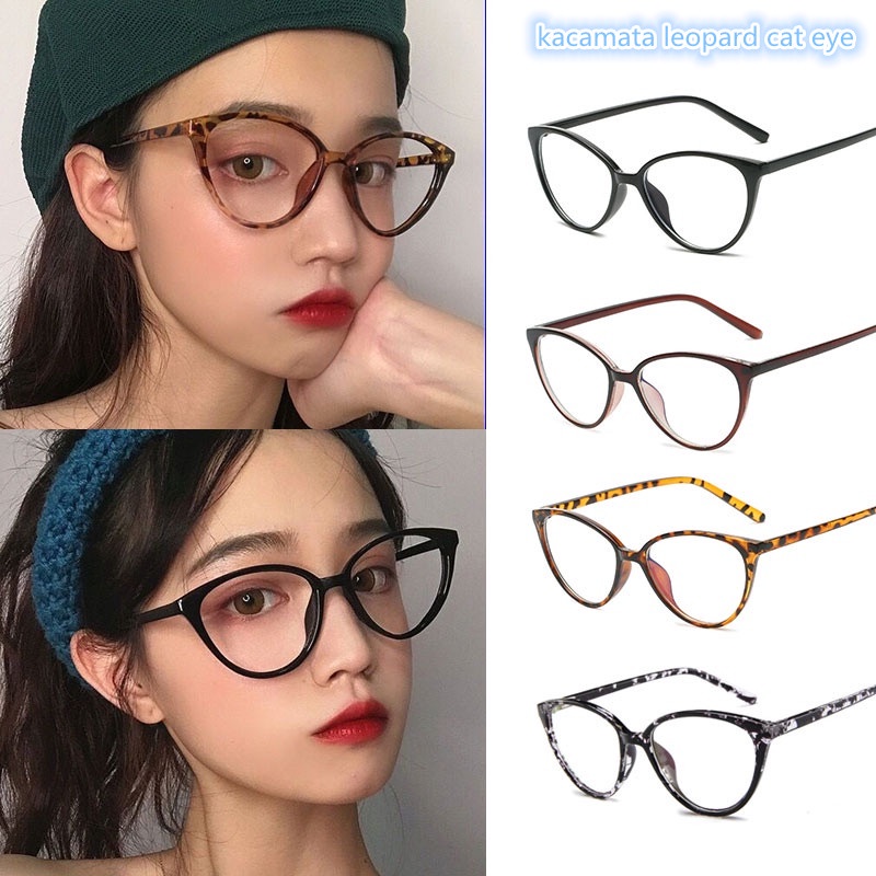 COD wanita leopard print kacamata leopard cat eye kacamata bingkai perlindungan radiasi Korea fashion TIGER KACAMATA kacamata bulat kacamata mata kucing