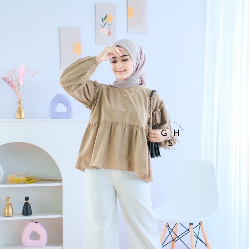 (MGA) BLOUSE OVERSIZE LINEN MORATA RUFFLE BALLON LINEN