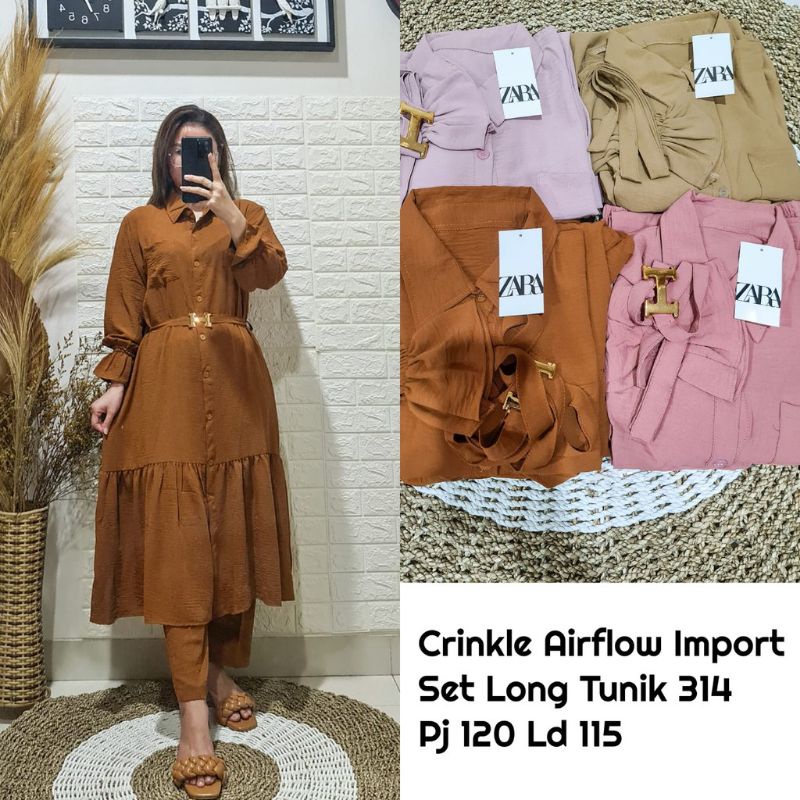 Setcel Long Tunik Cringkel Airflow belt tag Zara